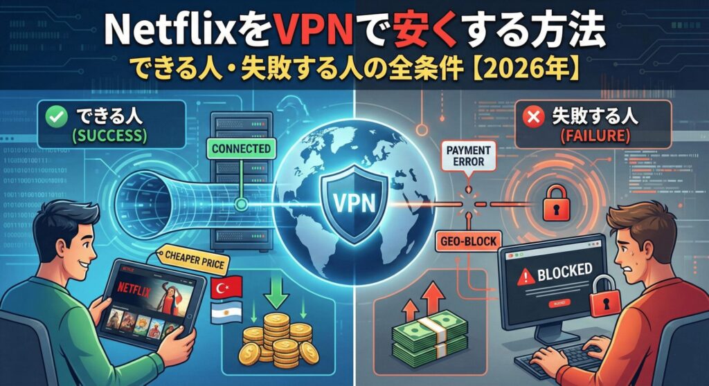 NetflixをVPNで安くする方法｜できる人・失敗する人の全条件【2026年】